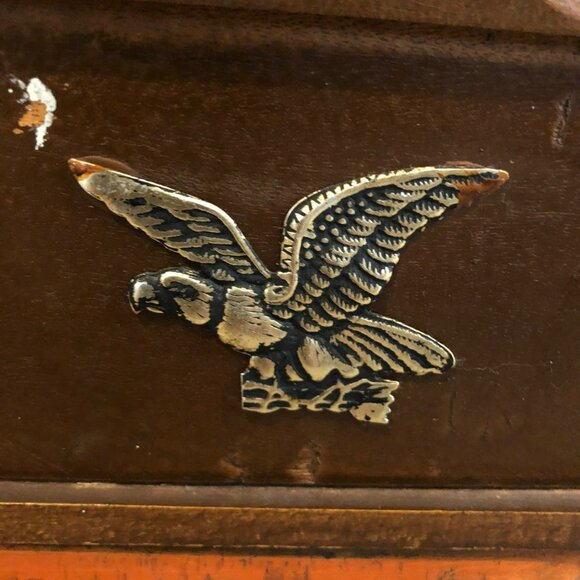 Vtg Wooden Hanging Salt Box Recipe Box Slant Top Eagle Farmhouse - Picture 3 of 7